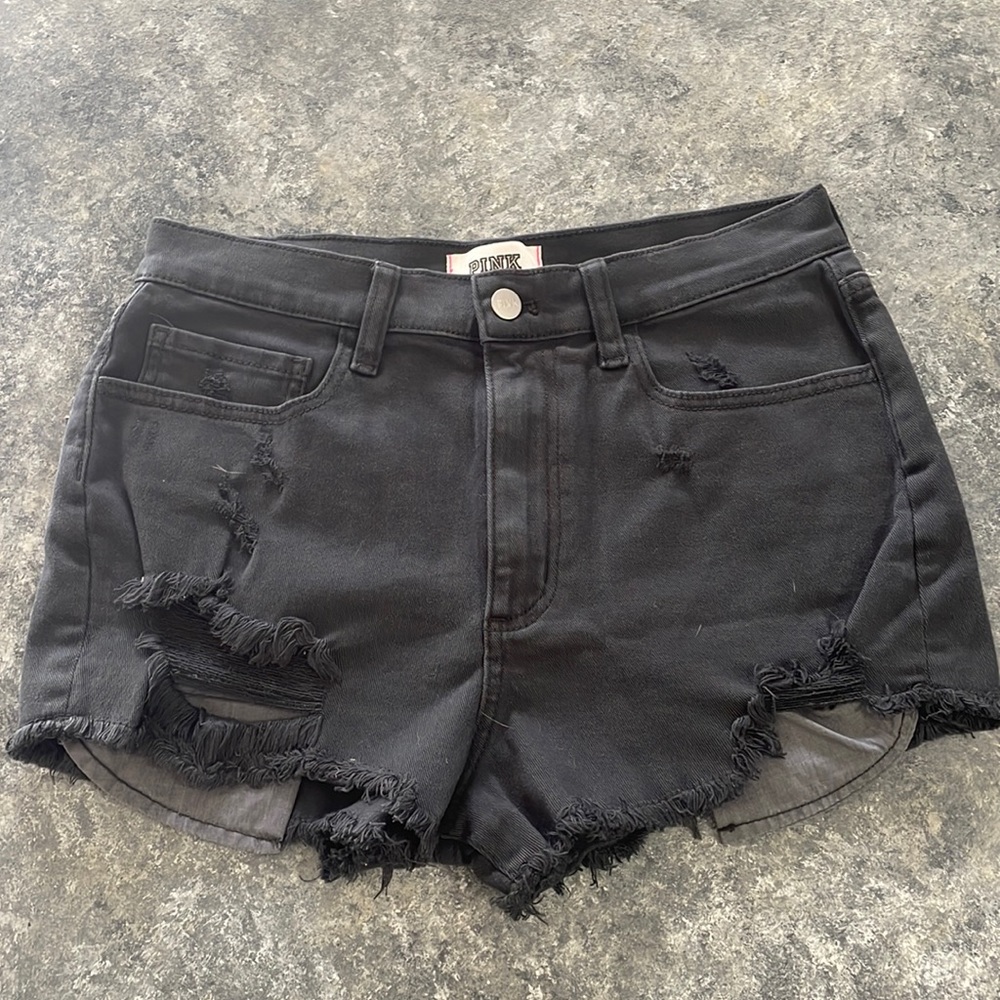 Pink black distressed high rise denim shorts - size 8 - never worn!